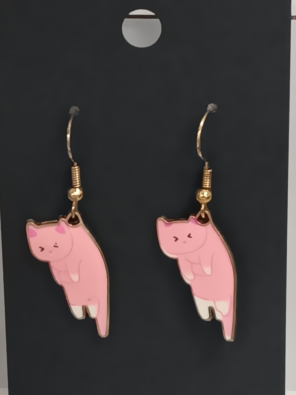 Handmade Kawaii-Style Cartoon- Like Pink Cat Earrings.